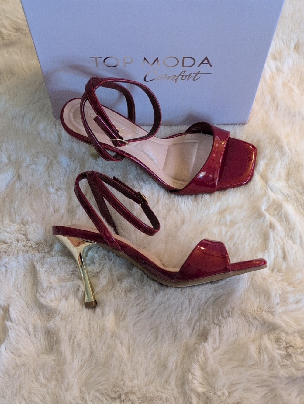 Top Moda Comfort Red Patent Strappy Heel Sandals